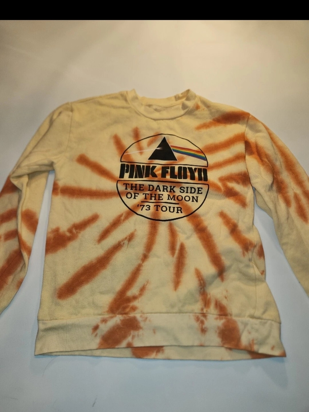 Pink Floyd Cream and Orange Tie-Dye Crewneck Sweatshirt